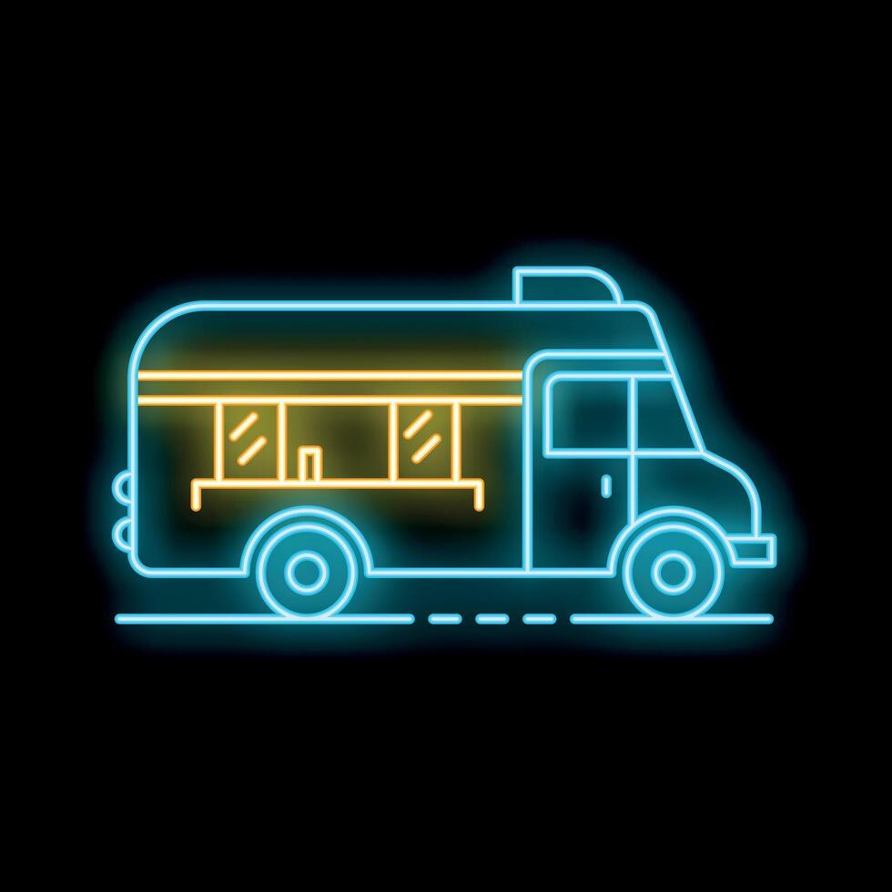 Neon food truck glowing on a dark background vector