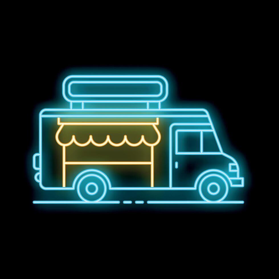 Neon food truck icon glowing on a black background vector