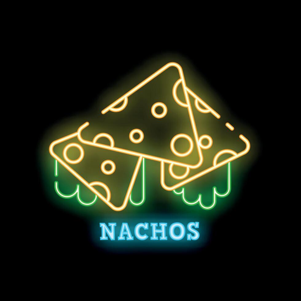 Neon sign showing nachos with melted cheese vector