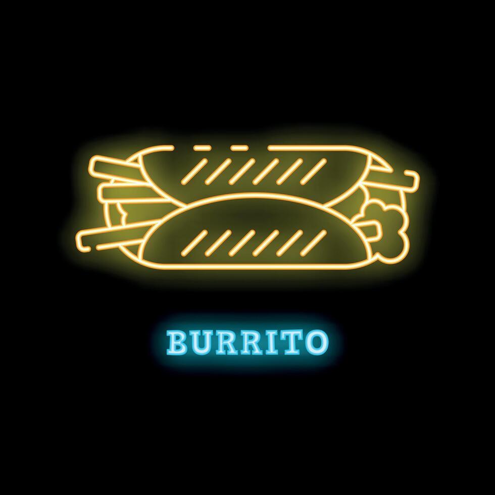 Neon sign showing delicious burritos with meat and vegetables vector