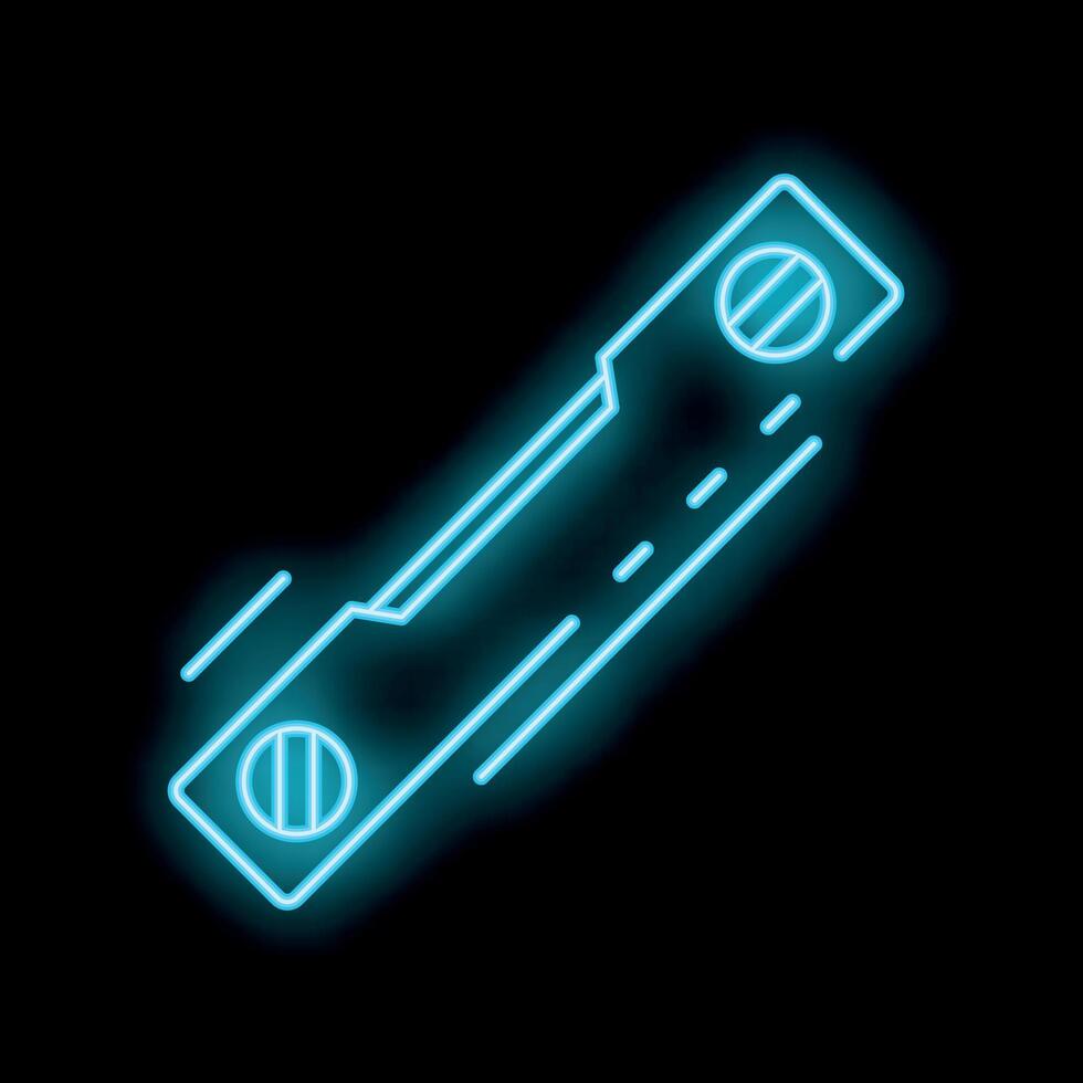 Neon blue icon of a spirit level glowing on a black background vector
