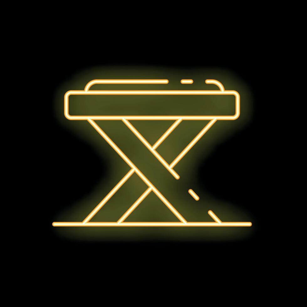 Glowing neon line camping portable tourist stool icon isolated on black background vector illustration
