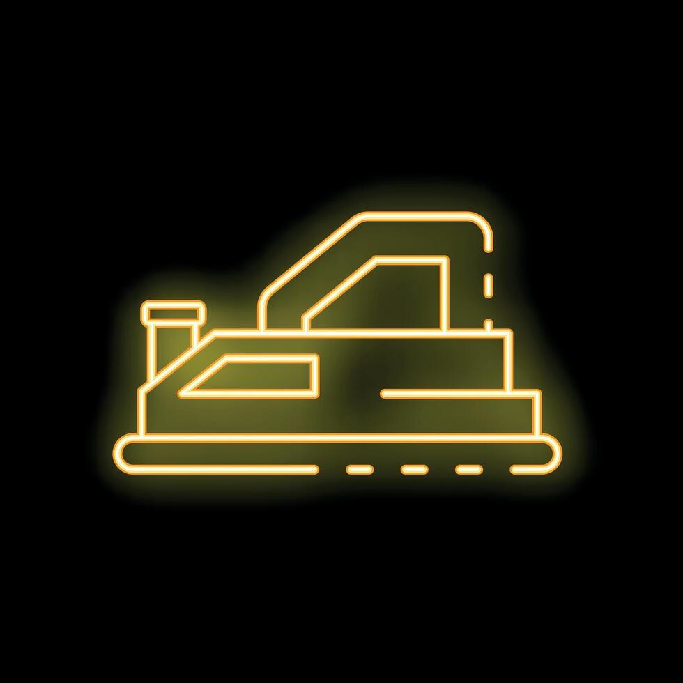 Yellow neon icon of a steam iron on black background representing laundry and clothing care vector