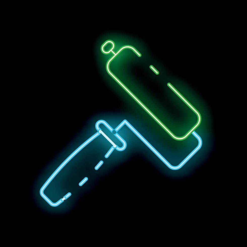 Bright glowing neon paint roller icon, great design element for mobile applications or websites vector