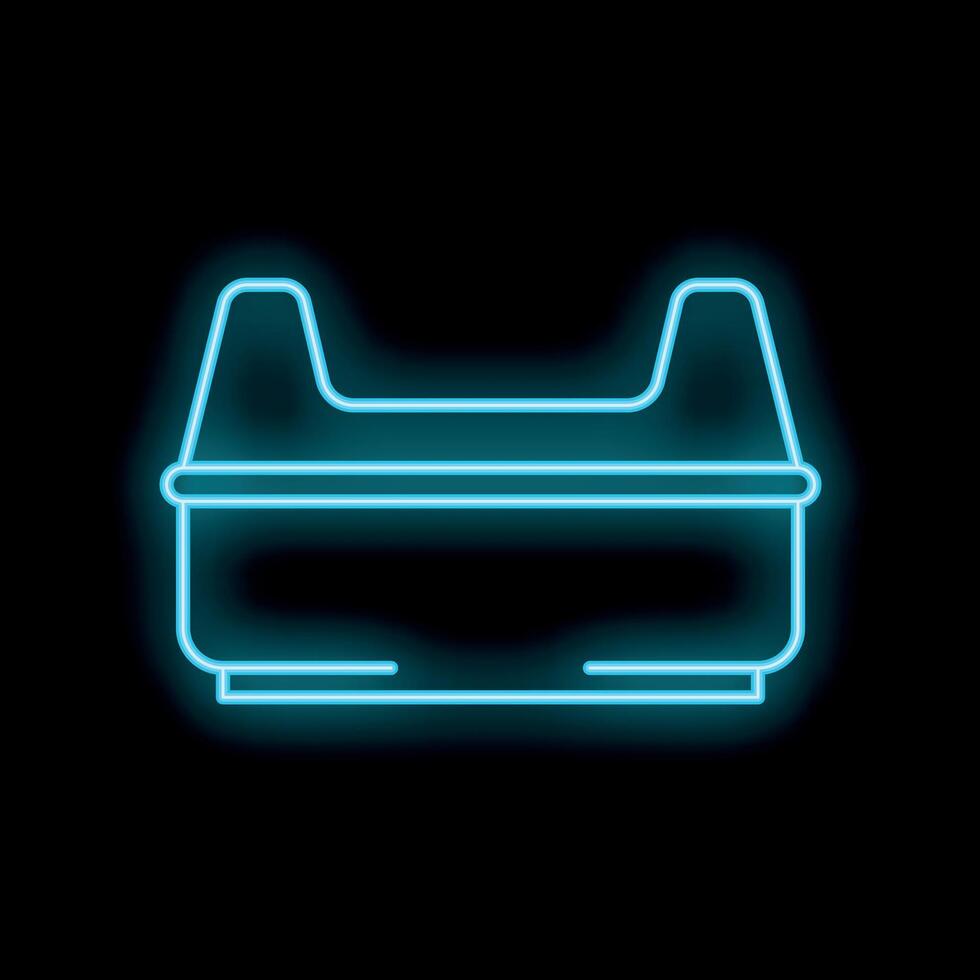 Glowing neon line empty cat litter box icon isolated on black background vector