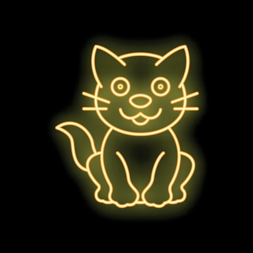 Cute neon cat sitting with tongue out on black background vector