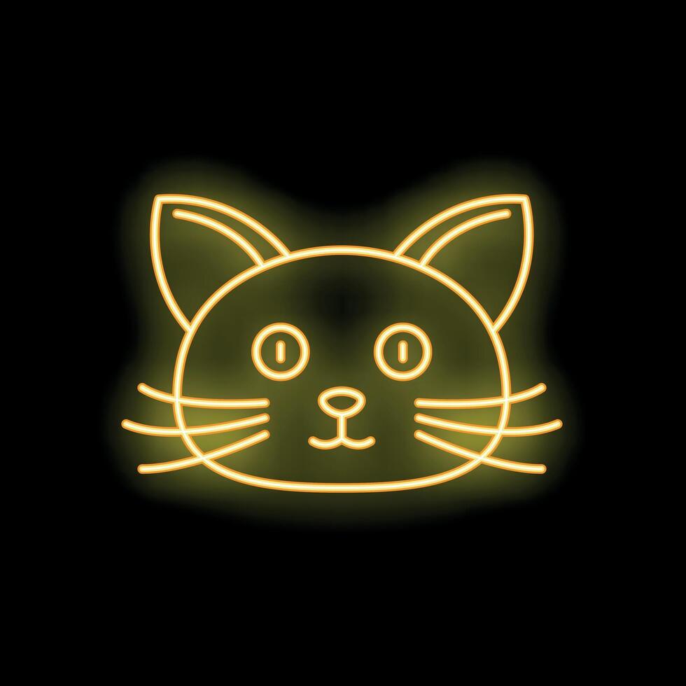 Yellow neon sign of a cat face on black background vector