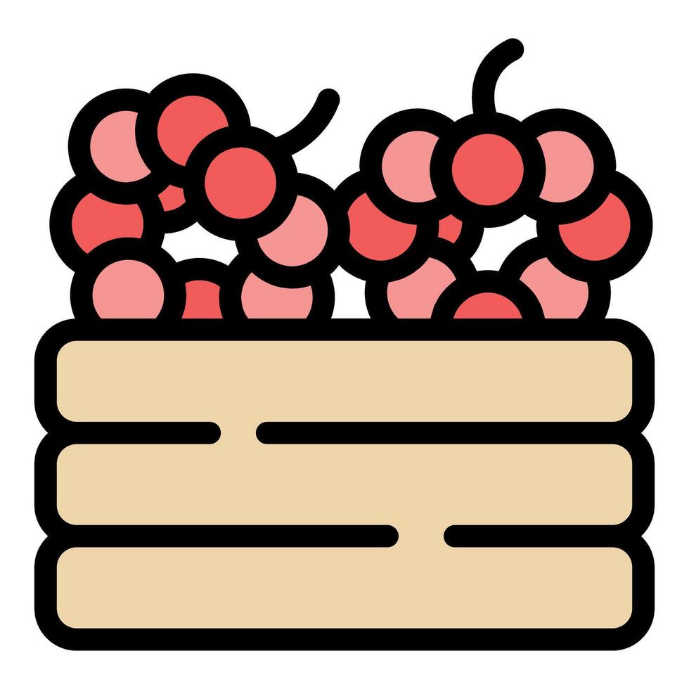 Freshly picked raspberries resting in a wooden basket vector