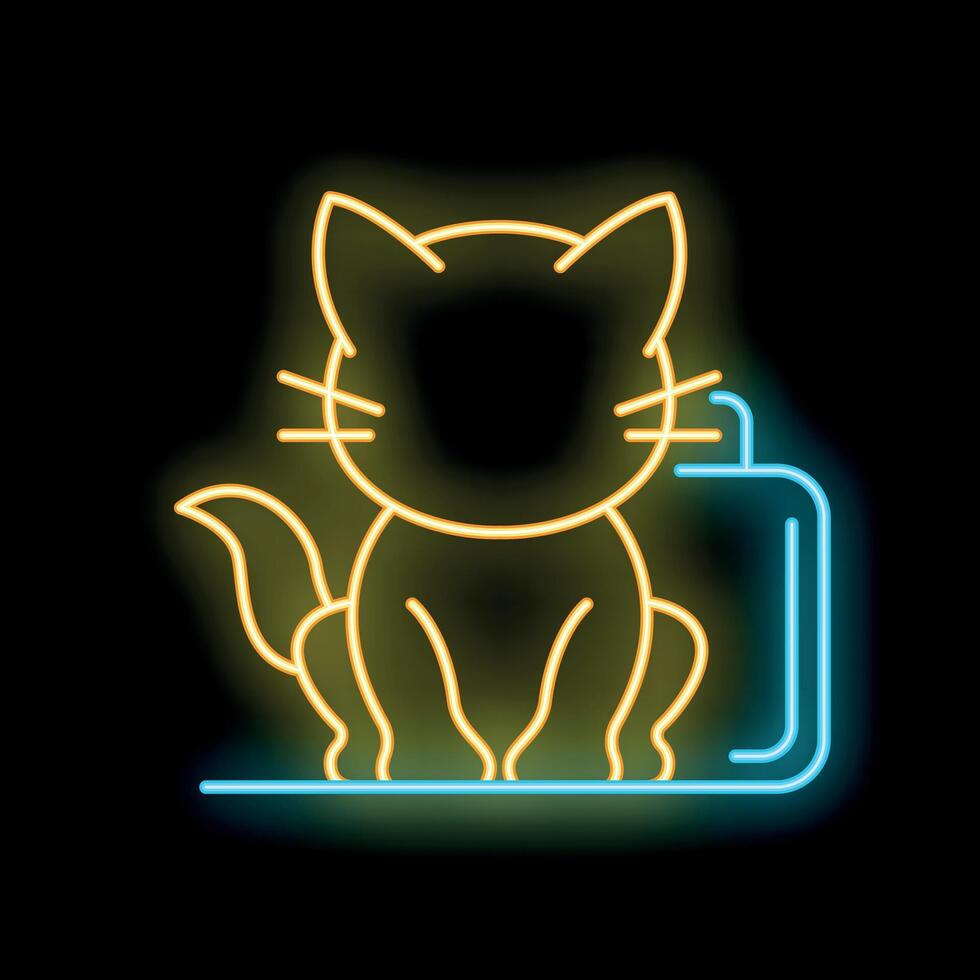 Neon cat sitting on a suitcase ready for vacation vector