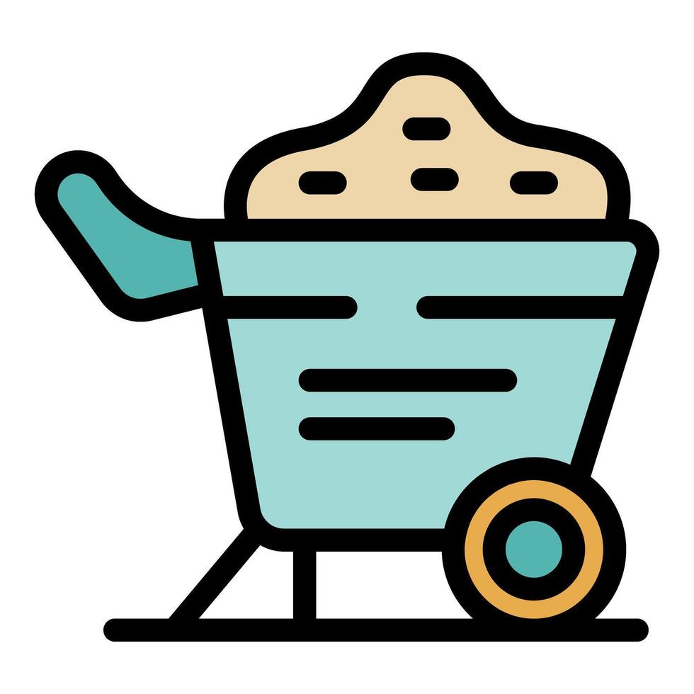 Full wheelbarrow standing on ground ready for construction work vector