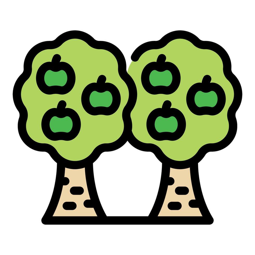 Green apple orchard with two trees growing fruit icon vector