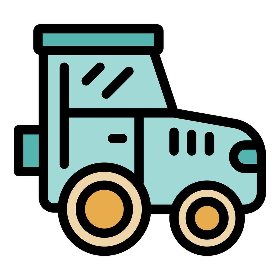 Green tractor working in the farmland icon vector outline