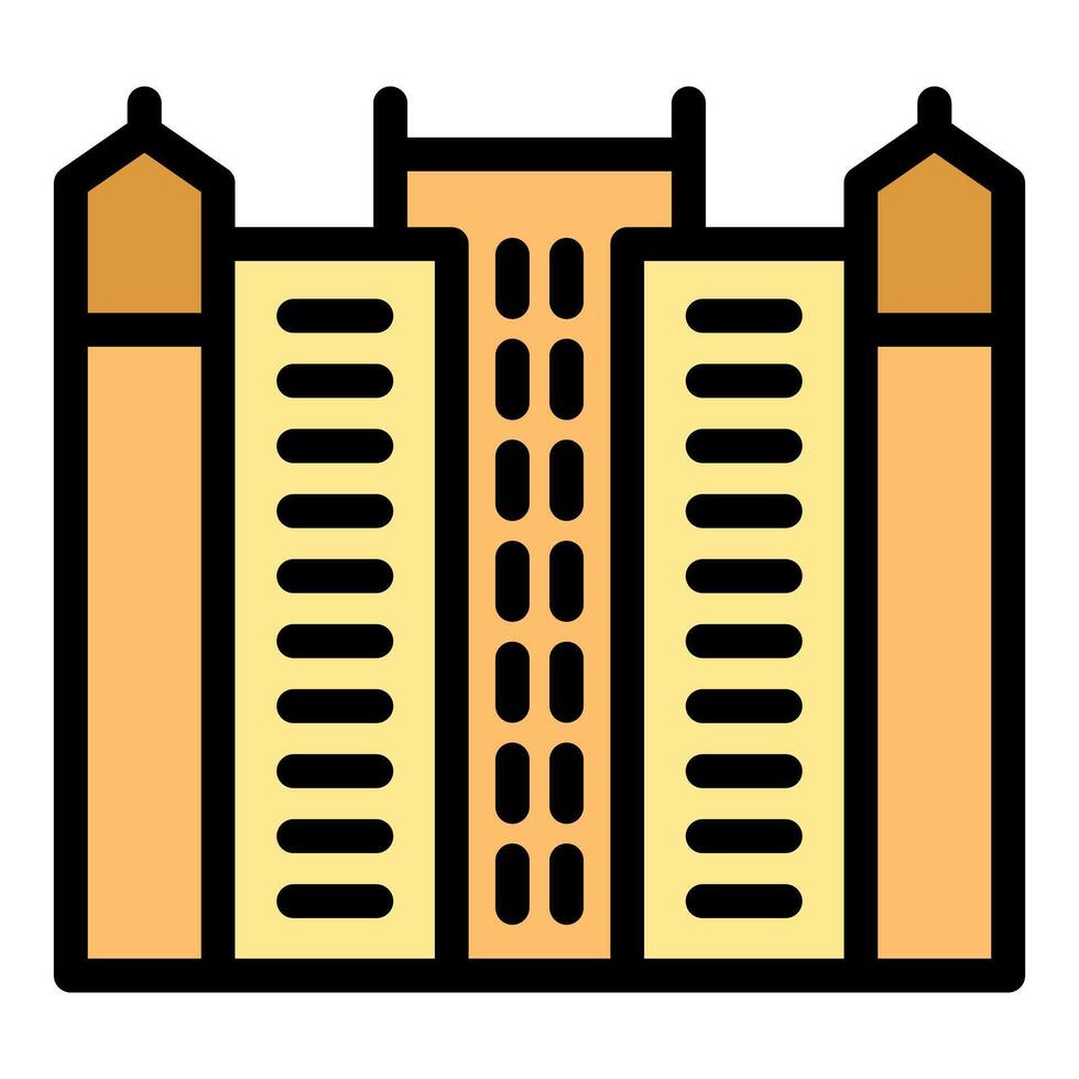 Modern multi storey building facade with towers icon vector