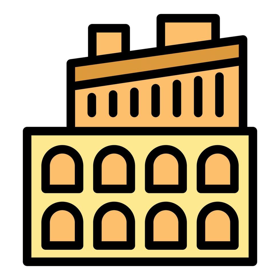 Old factory building with arches and chimneys filled outline icon vector