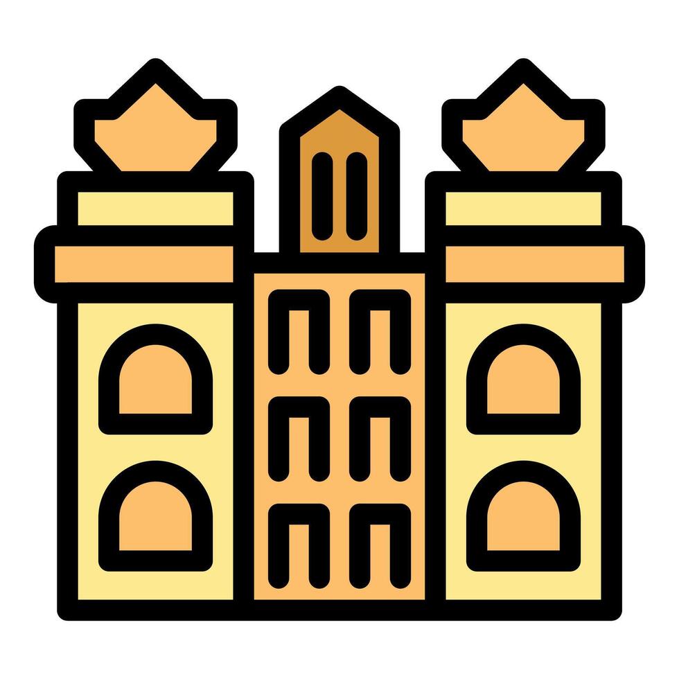 Ancient building with arched entrances and ornate towers icon vector