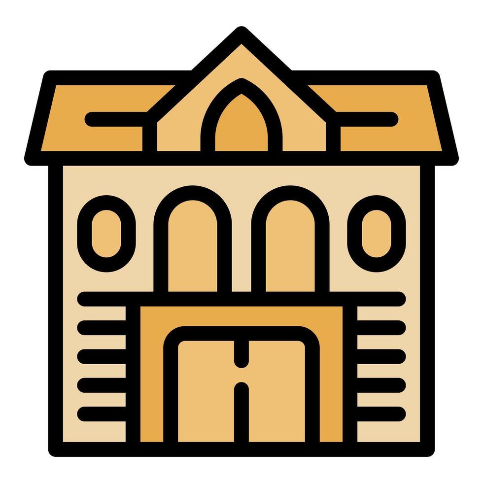 Two story building with arch windows and garage door icon vector