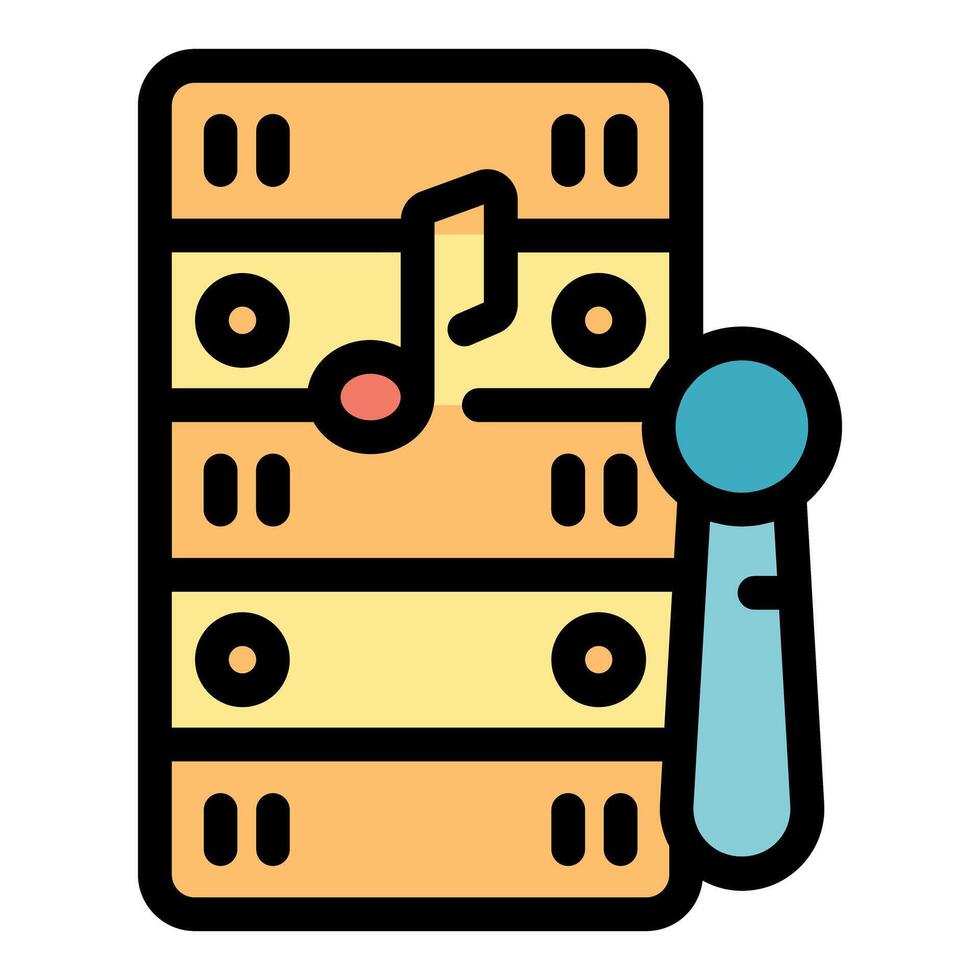 Karaoke machine standing with microphone displaying musical notes icon vector