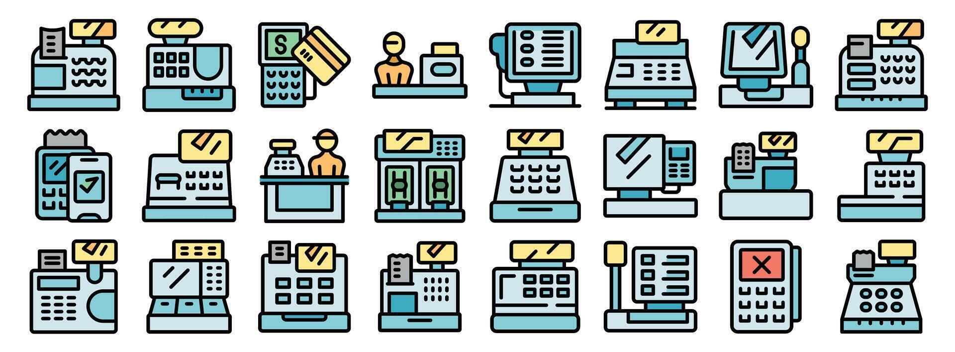 Cashiers operating cash registers and processing payments with credit cards vector