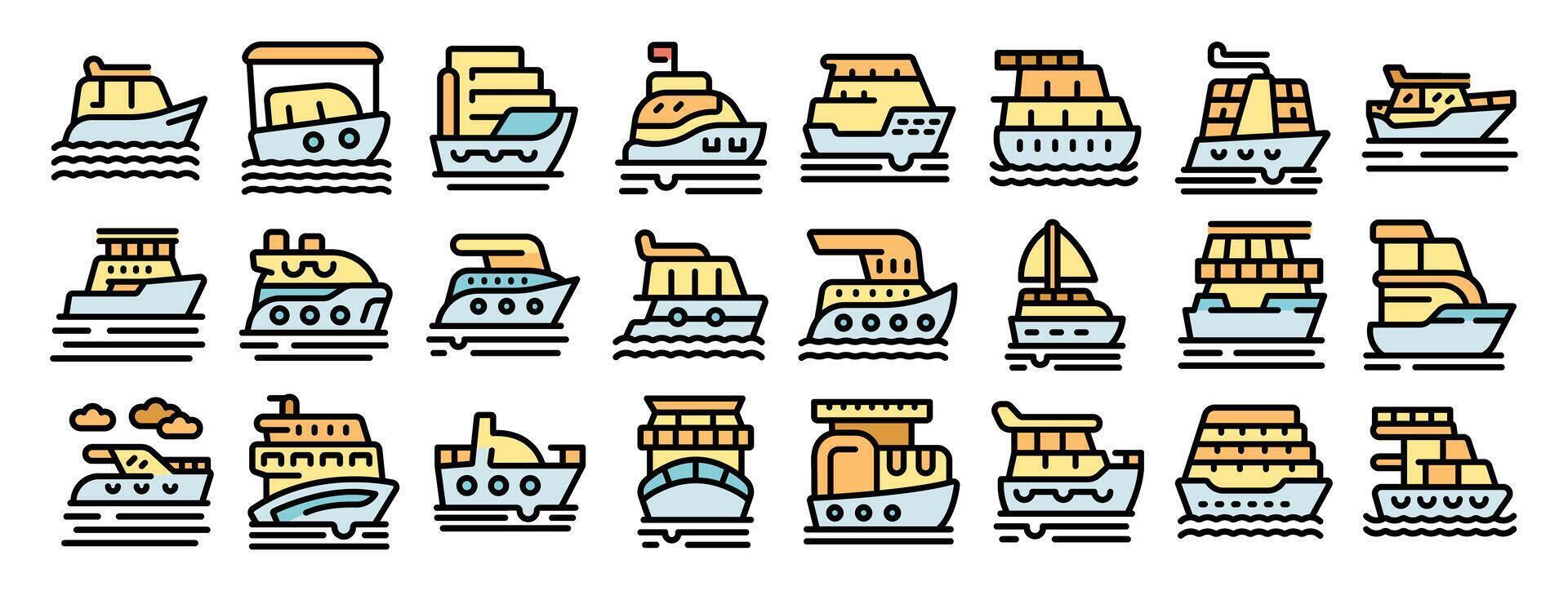 Collection of various stylized yacht icons floating on water vector