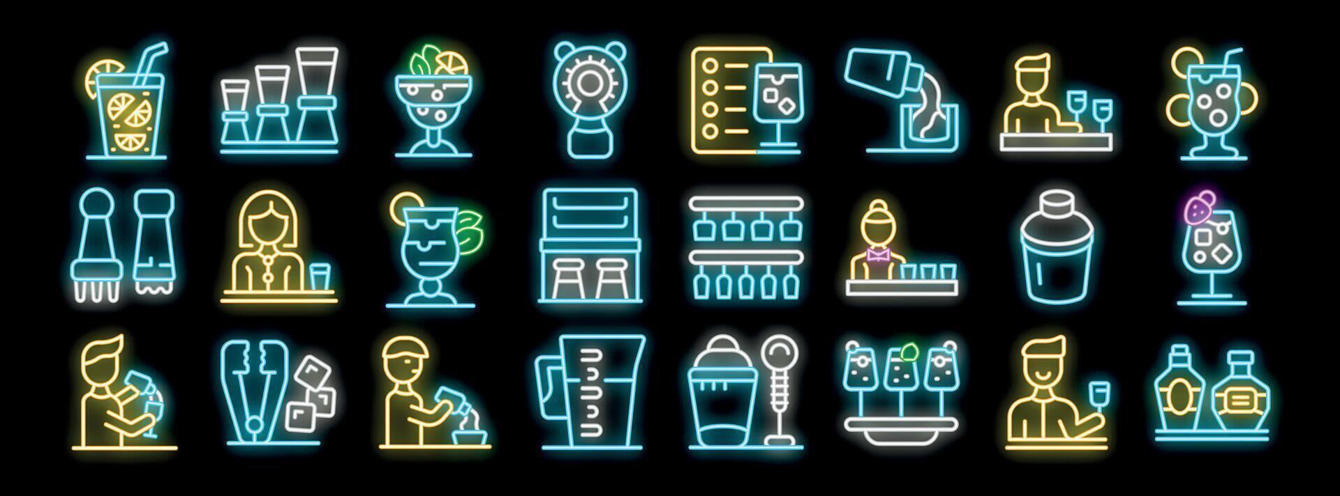 Bartender preparing cocktails and serving drinks in neon style vector