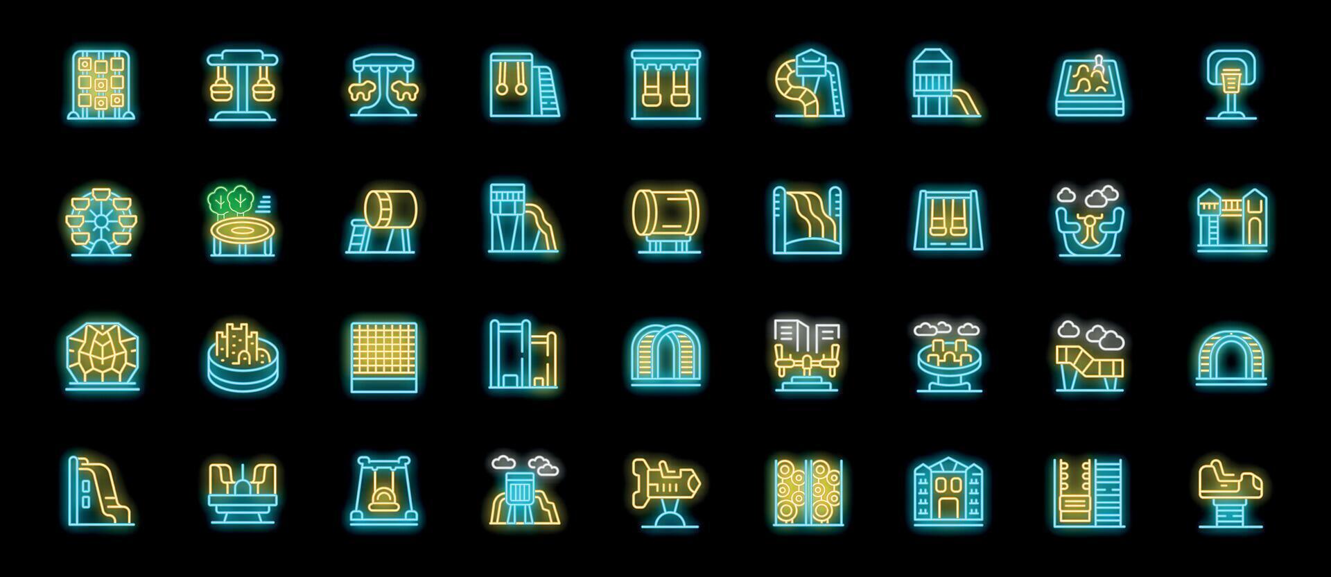 Amusement park and playground neon icons representing fun and entertainment vector