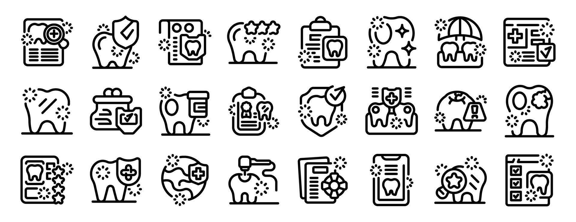 Dental insurance icons set. Dental care protecting and maintaining healthy teeth and gums icons set vector