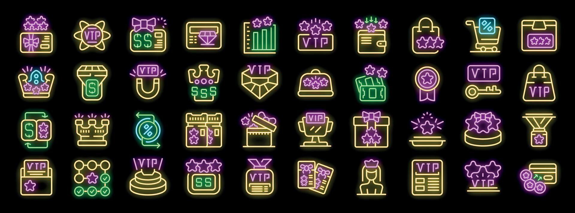 Vip neon icons showing exclusive access, premium membership, and special treatment vector
