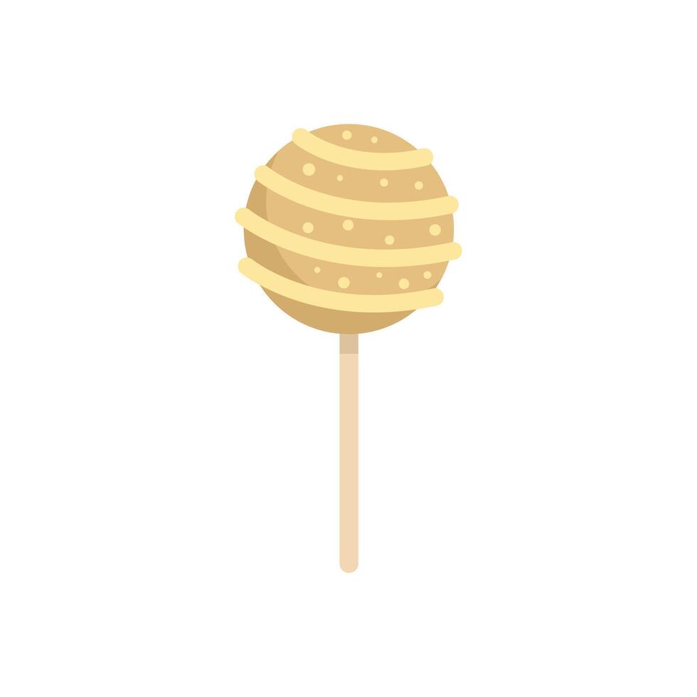 Round yellow cake pop on a stick with white drizzle vector