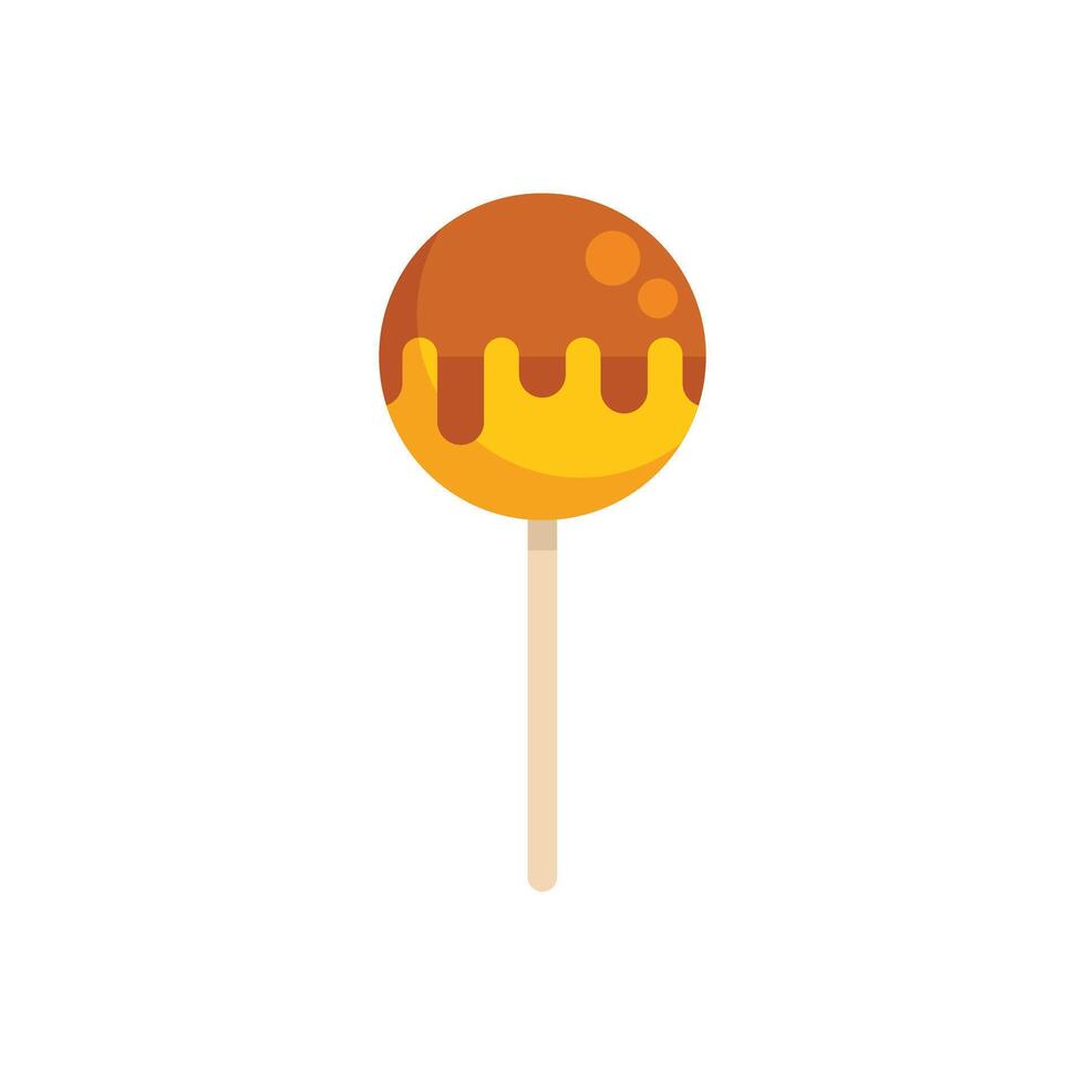 Round yellow lollipop covered in chocolate on a stick vector