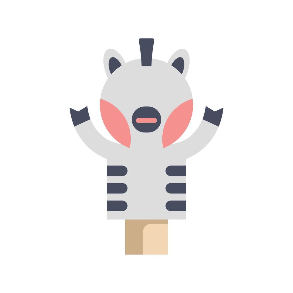 Cute zebra hand puppet raising arms on white background vector