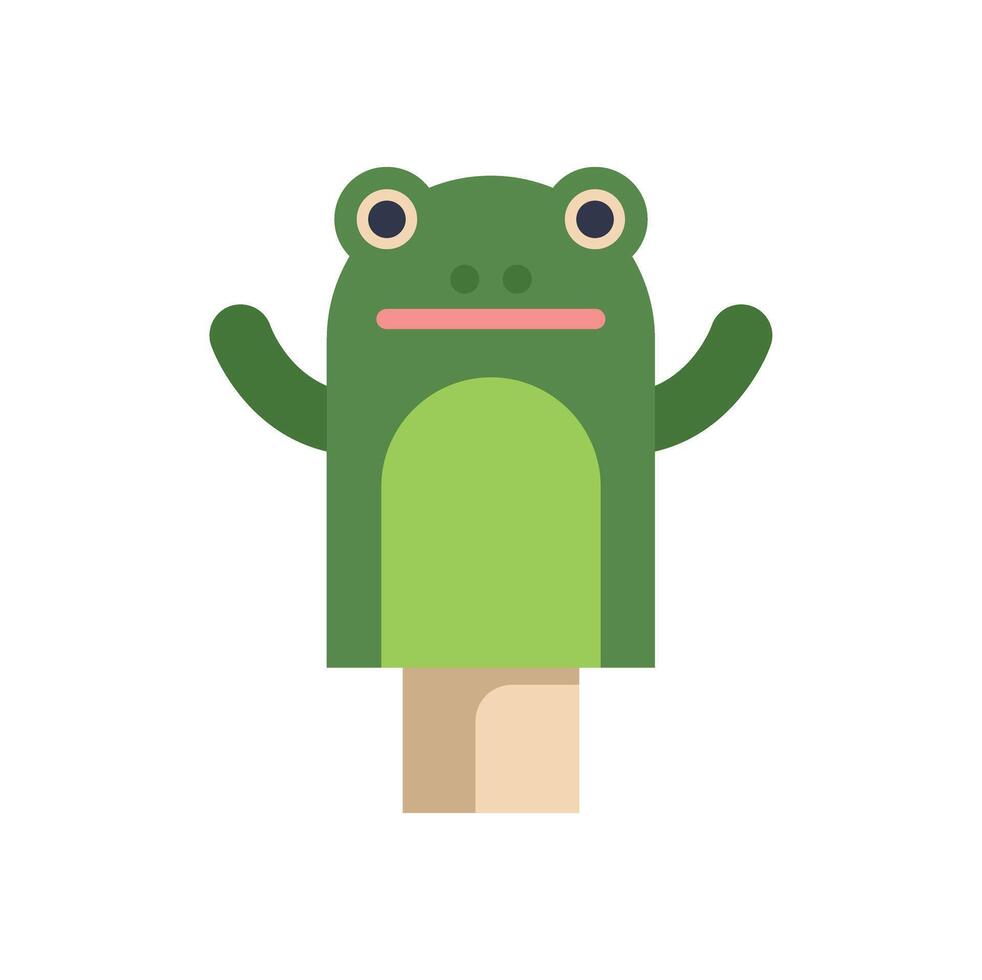 Green frog hand puppet waving with two hands vector