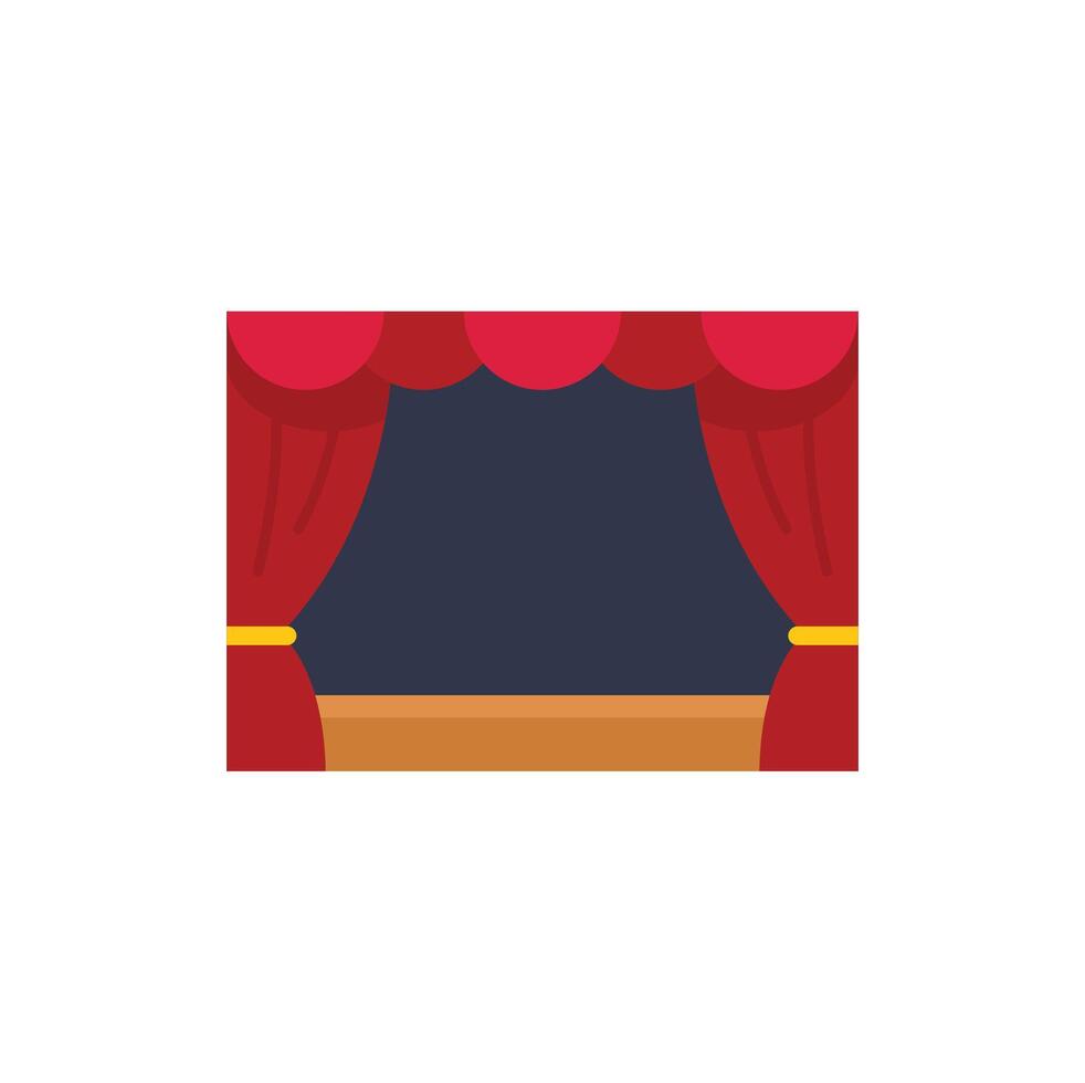 Red stage curtains opening on blank stage with wooden floor vector