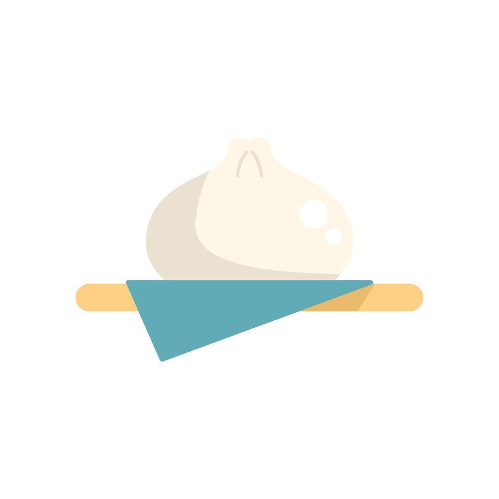 Steamed bao bun resting on a wooden tray covered with a blue cloth vector