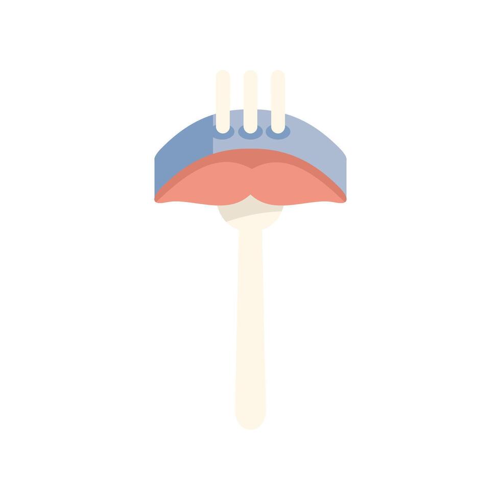Fork holding piece of salmon fillet with skin side up vector