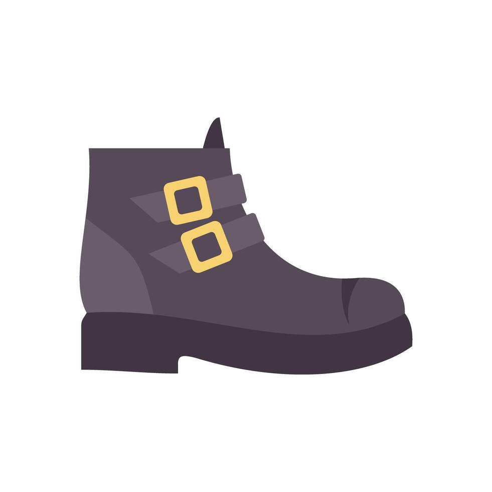 Dark gray boot with buckles standing on white background vector