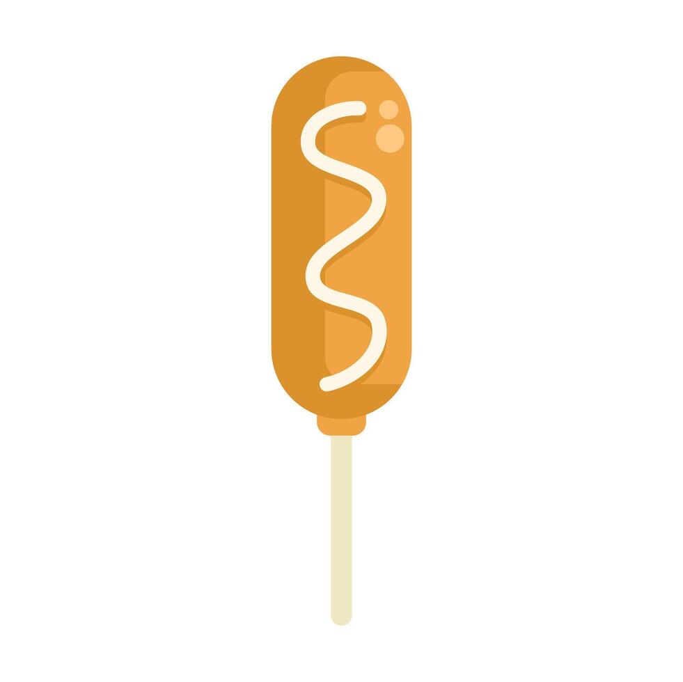 Corn dog on a stick with mustard drizzle illustration vector