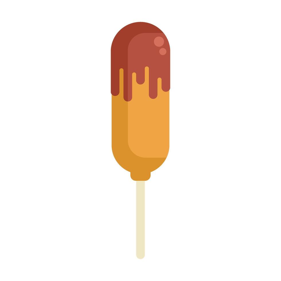Corn dog with mustard dripping on a stick with white background vector
