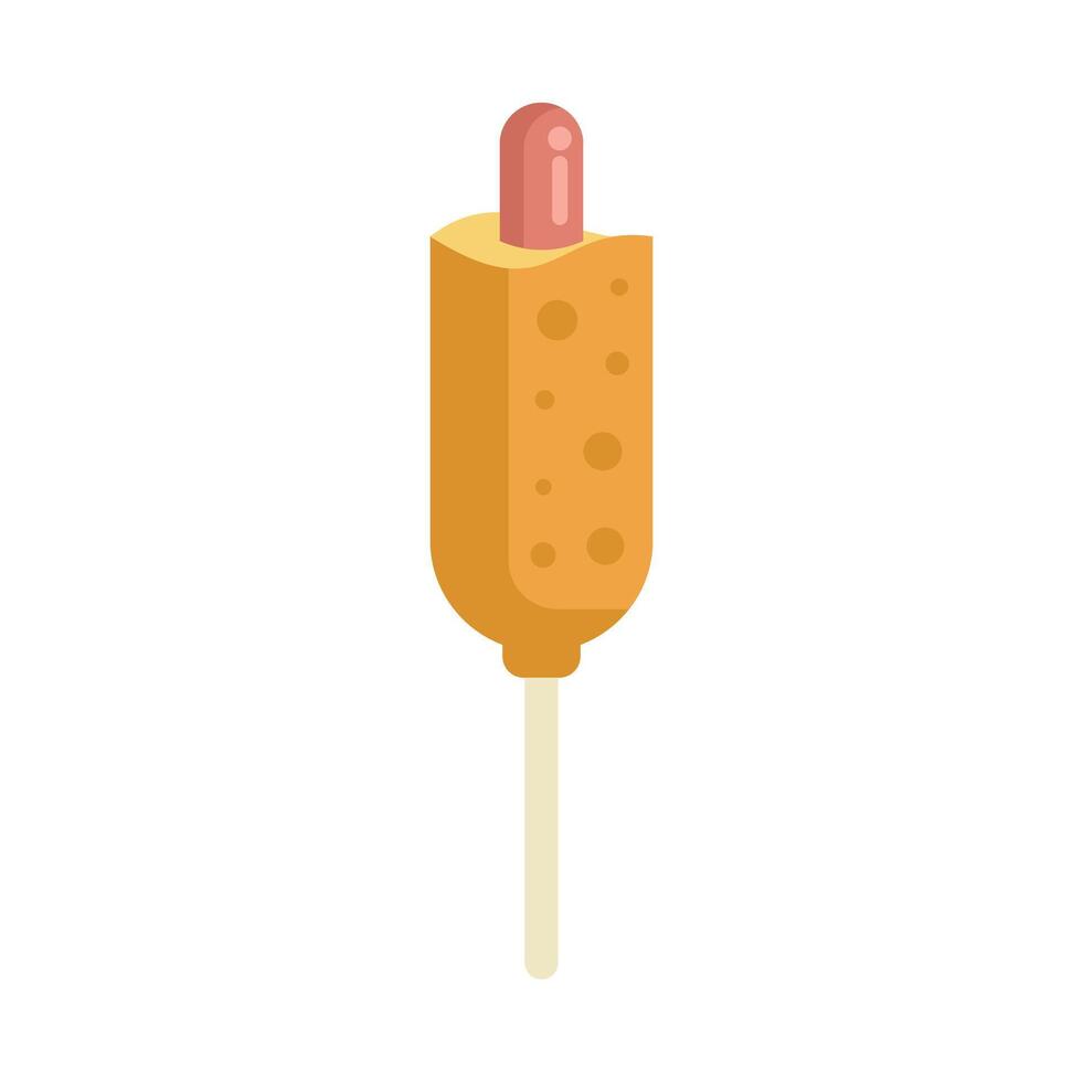 Delicious corn dog being dipped in mustard on white background vector