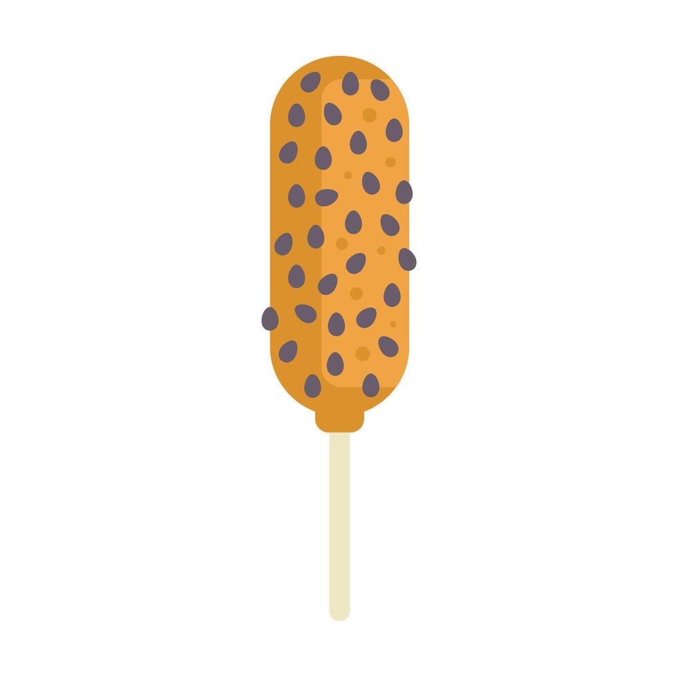 Delicious corn dog covered in chocolate and sprinkles icon in flat style vector