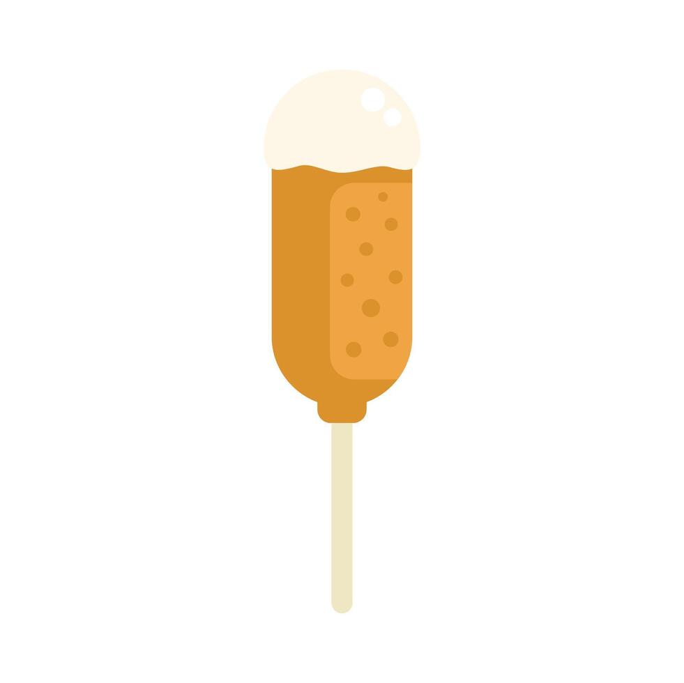 Corn dog dipped in batter on a stick with mustard topping icon vector