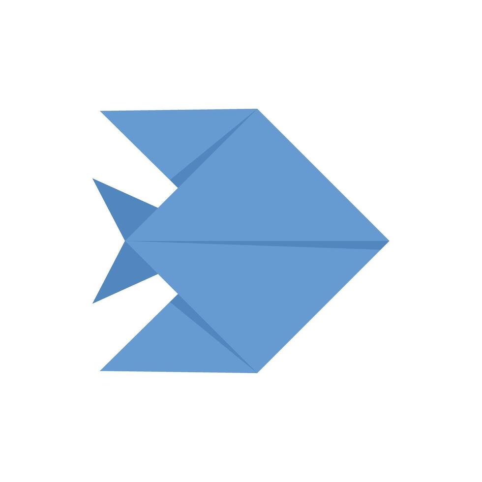 Blue origami fish swimming right on white background vector