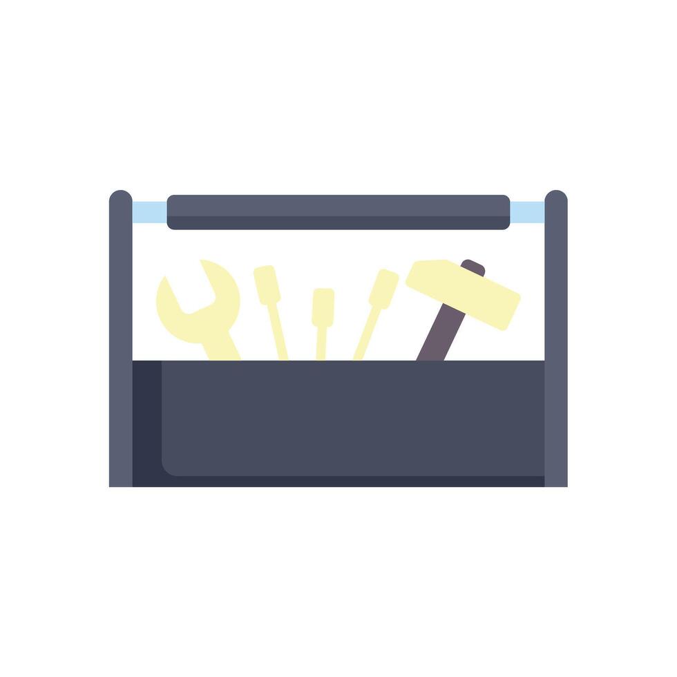 Toolbox holding hand tools including hammer and wrench vector