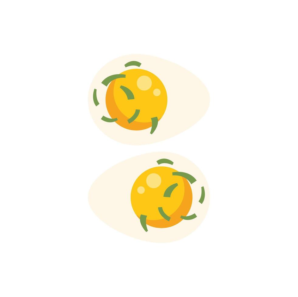 Boiled eggs with chives on white background vector