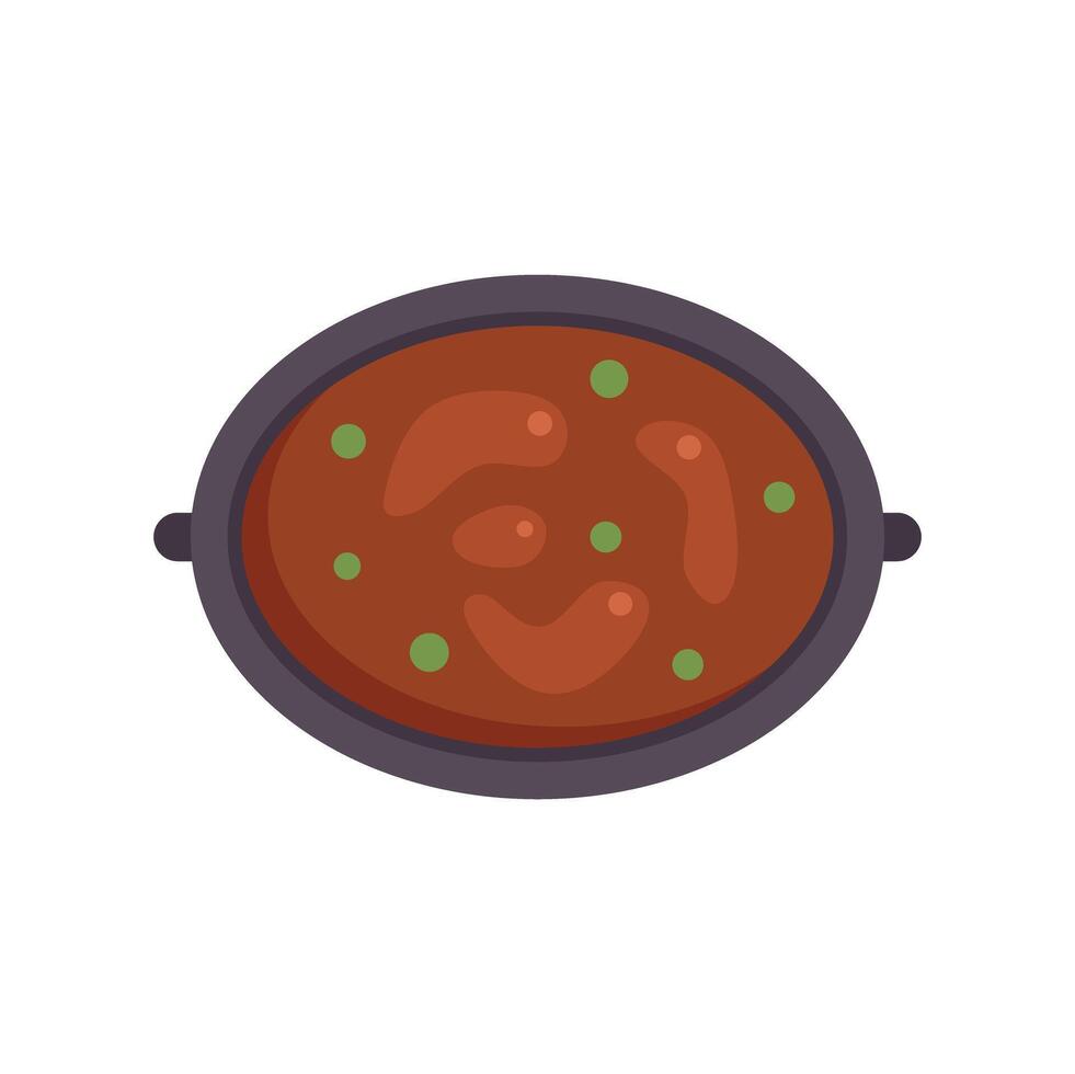 Steaming hot bowl of chili cooking on stove top vector