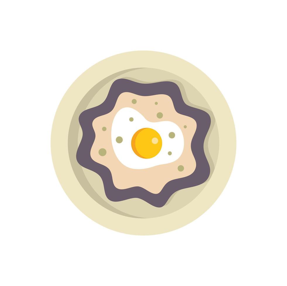 Delicious fried egg resting on bed of creamy mashed potatoes on plate vector