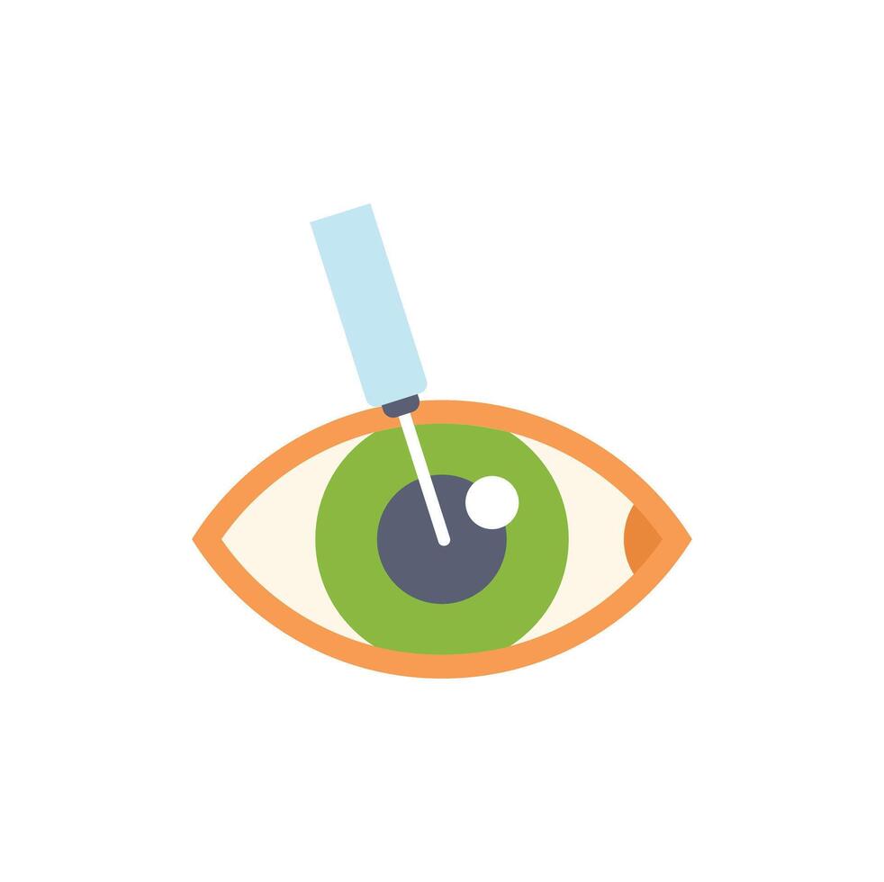Medical syringe injecting green human eye during surgery vector