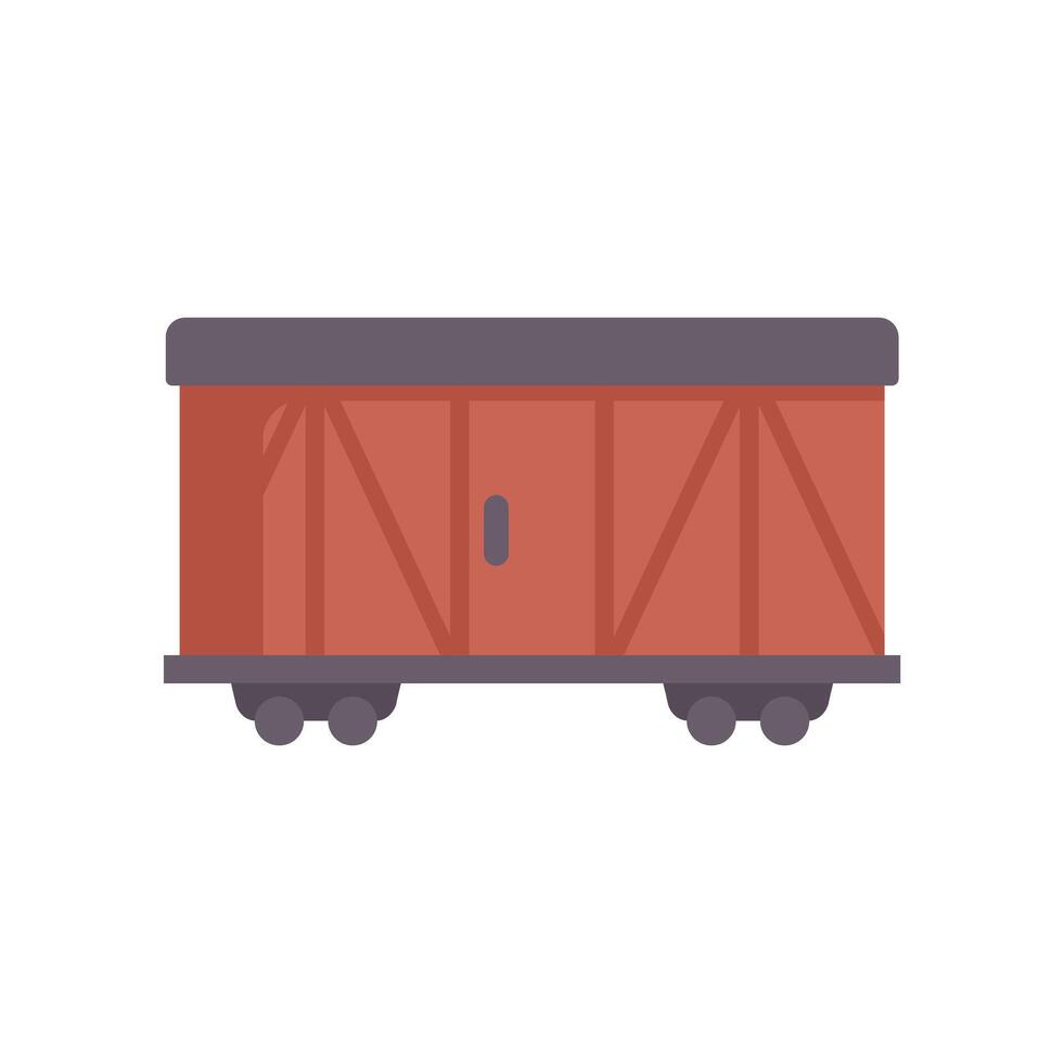 Red railroad freight wagon standing on railway track vector