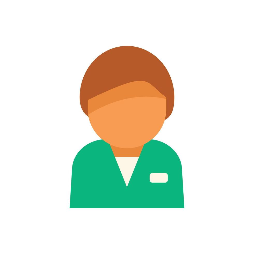 Friendly cartoon character avatar wearing green uniform and name tag smiling vector