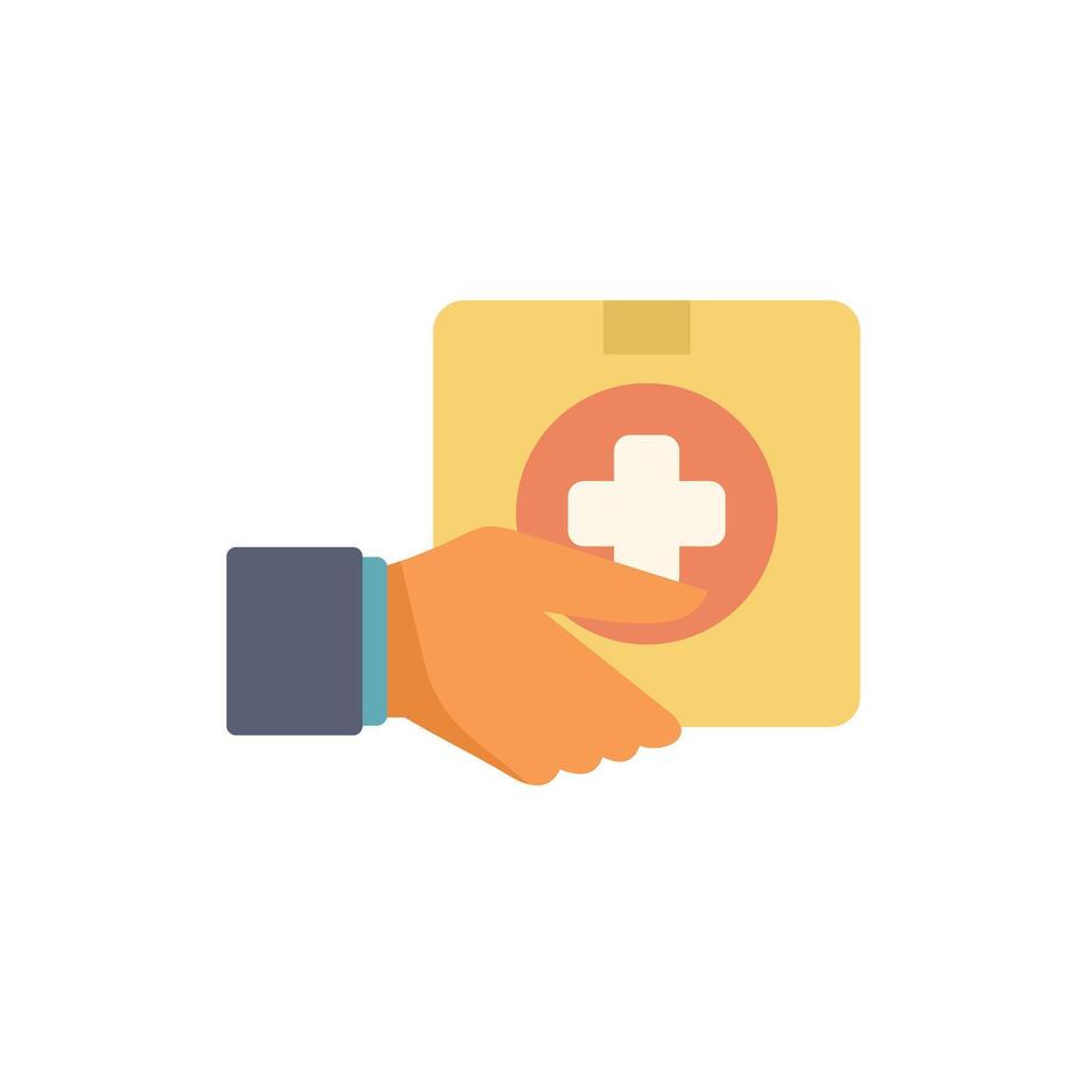 Courier delivering first aid kit with medical cross symbol vector