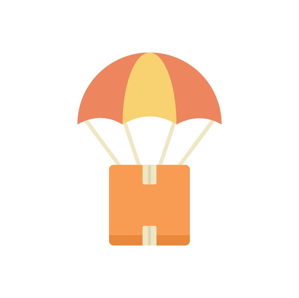 Orange parcel box hanging from parachute delivering express order vector
